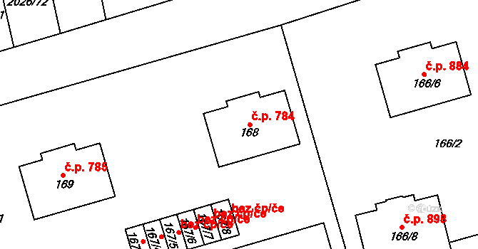 Třemošná 784 na parcele st. 168 v KÚ Třemošná, Katastrální mapa