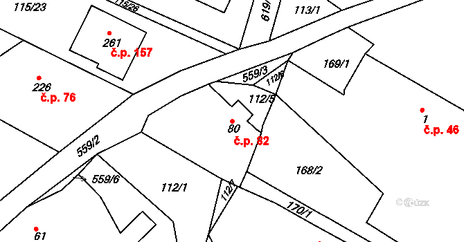 Kostěnice 82 na parcele st. 80 v KÚ Kostěnice, Katastrální mapa