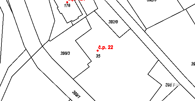 Litětiny 22, Dolní Roveň na parcele st. 35 v KÚ Litětiny, Katastrální mapa