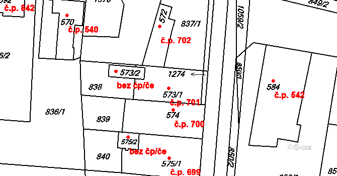 Svítkov 701, Pardubice na parcele st. 573/1 v KÚ Svítkov, Katastrální mapa