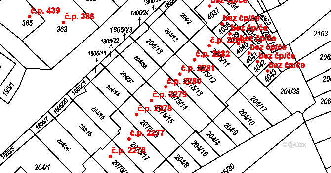 Předměstí 2280, Svitavy na parcele st. 2975/14 v KÚ Svitavy-předměstí, Katastrální mapa