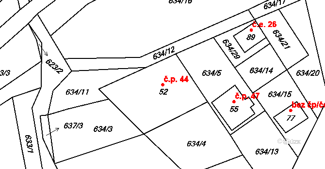 Putkov 44, Zdíkov na parcele st. 52 v KÚ Putkov, Katastrální mapa