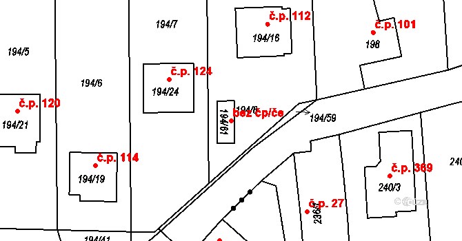 Hůry 80901191 na parcele st. 194/61 v KÚ Hůry, Katastrální mapa