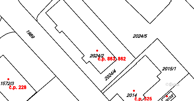 Zábřeh 862,863 na parcele st. 2024/2 v KÚ Zábřeh na Moravě, Katastrální mapa