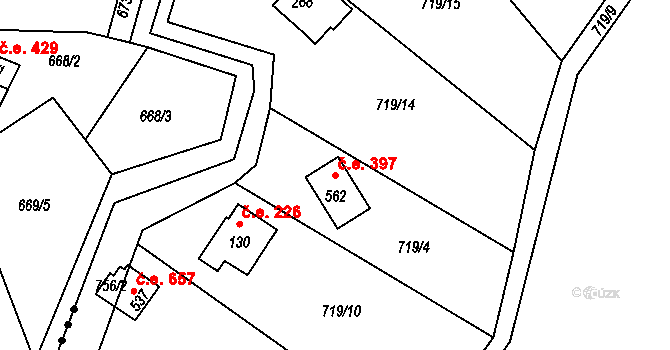 Chotouň 397, Pohoří na parcele st. 562 v KÚ Pohoří u Prahy, Katastrální mapa