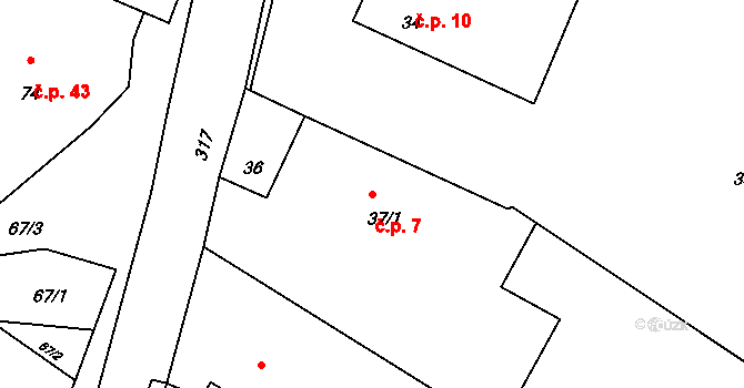 Jestřabí 7, Fulnek na parcele st. 37/1 v KÚ Jestřabí u Fulneku, Katastrální mapa