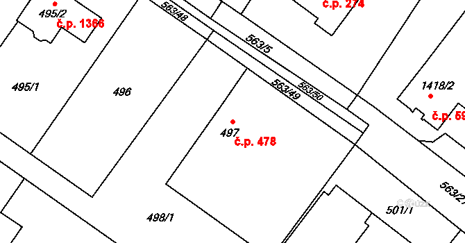 Kopřivnice 478 na parcele st. 497 v KÚ Kopřivnice, Katastrální mapa