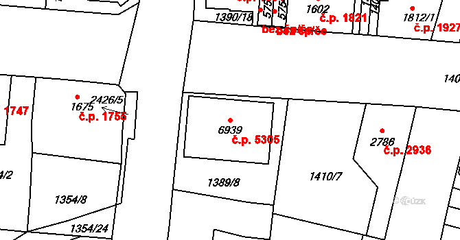 Jablonec nad Nisou 5305 na parcele st. 6939 v KÚ Jablonec nad Nisou, Katastrální mapa