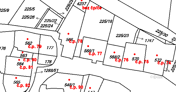 Plešivec 77, Český Krumlov na parcele st. 568/1 v KÚ Český Krumlov, Katastrální mapa