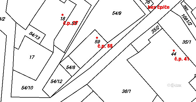 Vlčetín 55, Žirovnice na parcele st. 59 v KÚ Vlčetín, Katastrální mapa