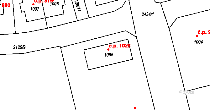 Humpolec 1028 na parcele st. 1068 v KÚ Humpolec, Katastrální mapa