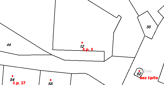 Kožlí 1 na parcele st. 12 v KÚ Kožlí u Orlíka, Katastrální mapa
