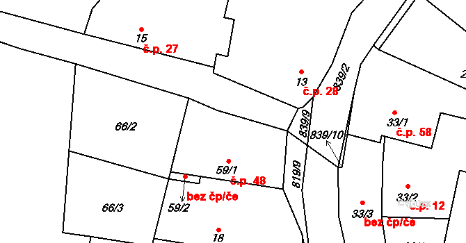 Čekanice 48, Blatná na parcele st. 59/1 v KÚ Čekanice, Katastrální mapa