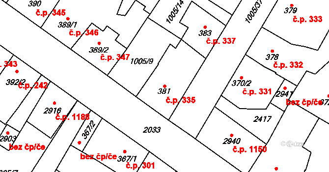 Blatná 335 na parcele st. 381 v KÚ Blatná, Katastrální mapa