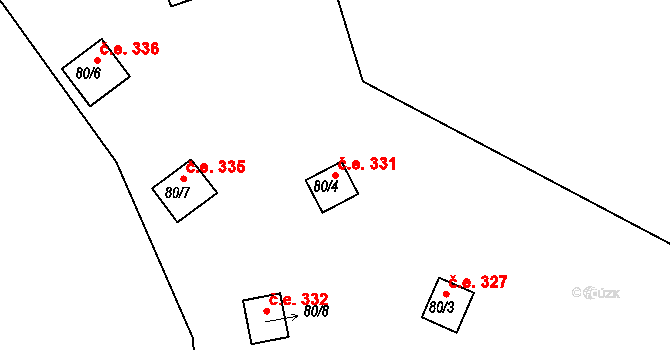 Lipno 331, Líšťany na parcele st. 80/4 v KÚ Těchoděly, Katastrální mapa