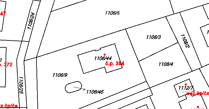 Senec 354, Zruč-Senec na parcele st. 1106/44 v KÚ Senec u Plzně, Katastrální mapa