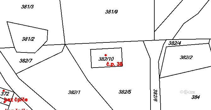 Blov 38, Vilémov na parcele st. 382/10 v KÚ Vinaře u Kadaně, Katastrální mapa