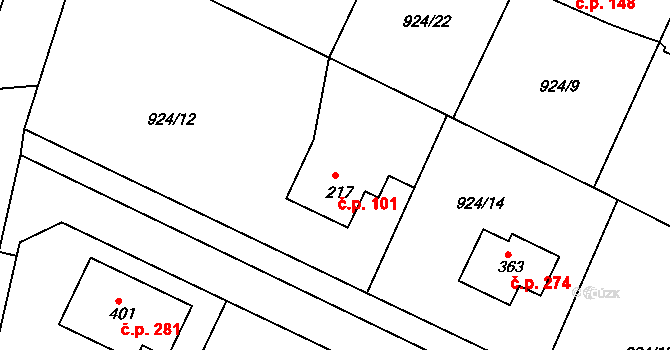 Herálec 101 na parcele st. 217 v KÚ Herálec, Katastrální mapa