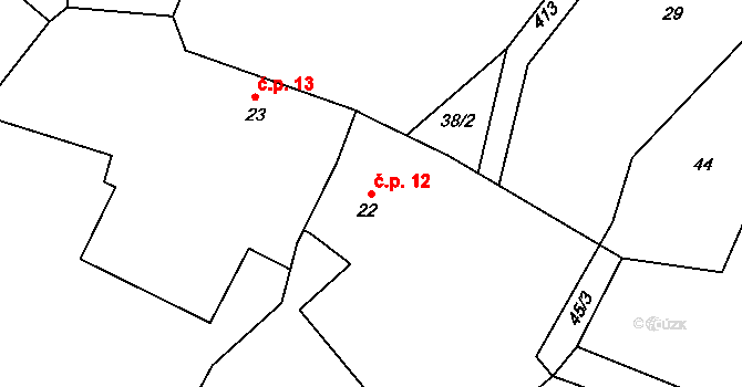 Chynín 12, Čížkov na parcele st. 22 v KÚ Chynín, Katastrální mapa