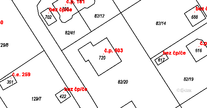 Černolice 503 na parcele st. 720 v KÚ Černolice, Katastrální mapa