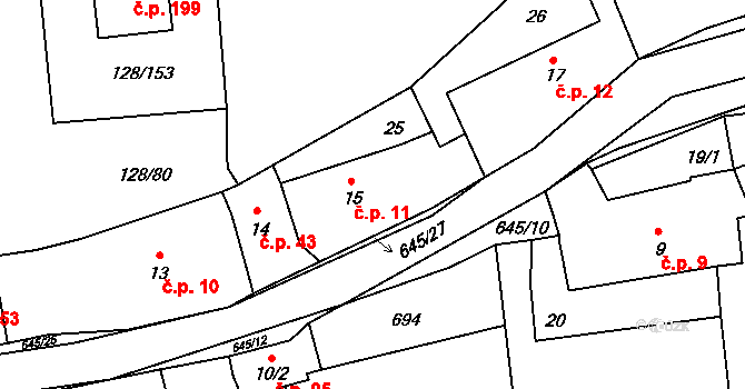 Šťáhlavice 11, Šťáhlavy na parcele st. 15 v KÚ Šťáhlavice, Katastrální mapa