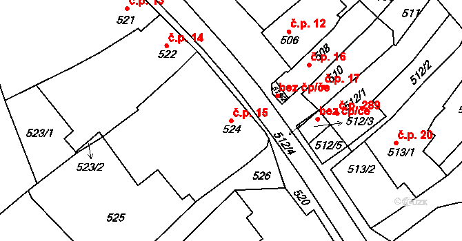 Borkovany 15 na parcele st. 524 v KÚ Borkovany, Katastrální mapa