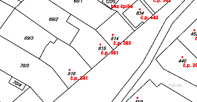 Březí 361 na parcele st. 815 v KÚ Březí u Mikulova, Katastrální mapa