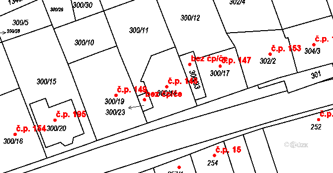 Milovice 148 na parcele st. 300/14 v KÚ Milovice u Mikulova, Katastrální mapa