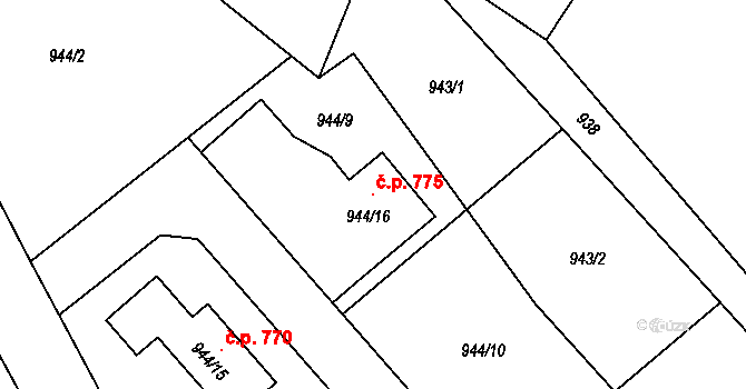 Hodkovice nad Mohelkou 775 na parcele st. 944/16 v KÚ Hodkovice nad Mohelkou, Katastrální mapa
