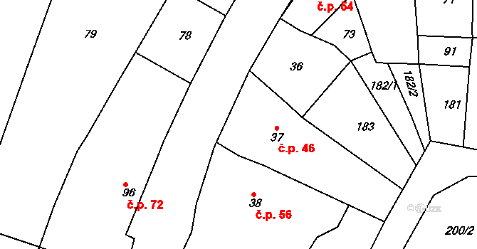 Tučapy 46, Holešov na parcele st. 37 v KÚ Tučapy u Holešova, Katastrální mapa