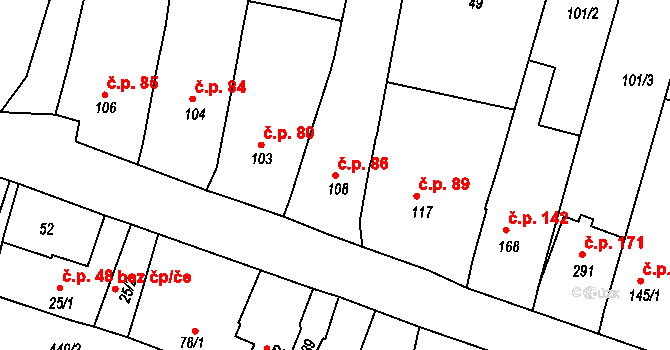 Žopy 86, Holešov na parcele st. 108 v KÚ Žopy, Katastrální mapa