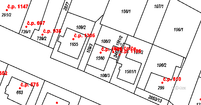 Bystřice pod Hostýnem 1189 na parcele st. 1560 v KÚ Bystřice pod Hostýnem, Katastrální mapa