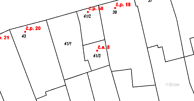 Služín 5, Stařechovice na parcele st. 41/3 v KÚ Služín, Katastrální mapa
