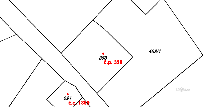 Polubný 328, Kořenov na parcele st. 283 v KÚ Polubný, Katastrální mapa