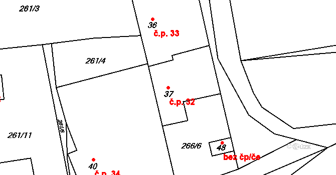 Lounín 32, Tmaň na parcele st. 37 v KÚ Lounín, Katastrální mapa