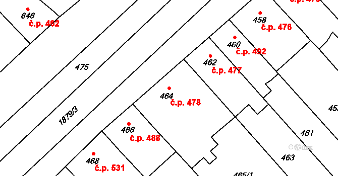 Ždánice 478 na parcele st. 464 v KÚ Ždánice, Katastrální mapa