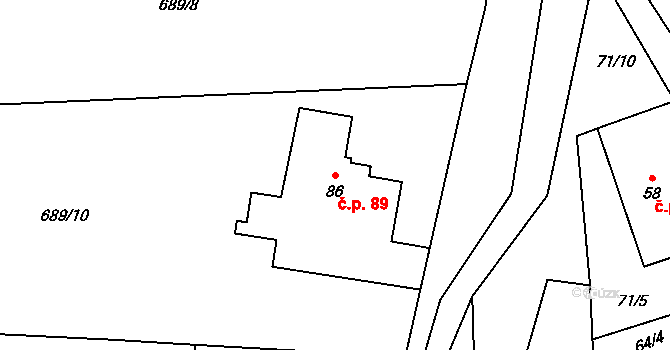Vyskytná nad Jihlavou 89 na parcele st. 86 v KÚ Vyskytná nad Jihlavou, Katastrální mapa
