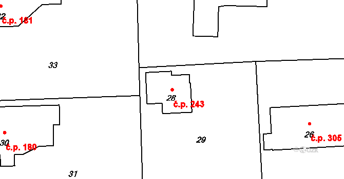 Hnojník 243 na parcele st. 28 v KÚ Hnojník, Katastrální mapa