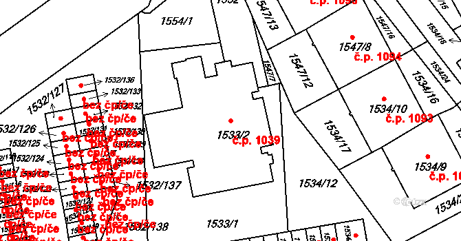 Třeboň II 1039, Třeboň na parcele st. 1533/2 v KÚ Třeboň, Katastrální mapa