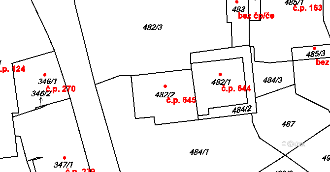 Hrádek nad Nisou 645 na parcele st. 482/2 v KÚ Hrádek nad Nisou, Katastrální mapa
