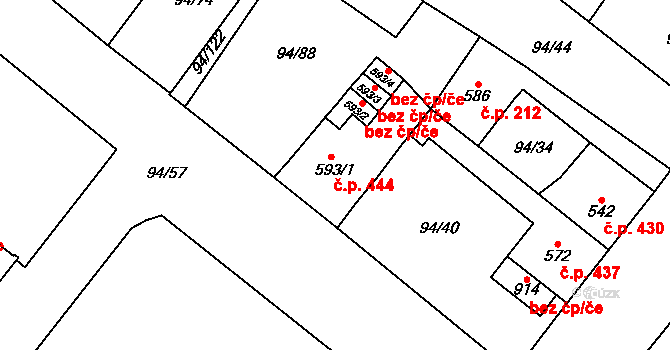 Košťany 444 na parcele st. 593/1 v KÚ Košťany, Katastrální mapa