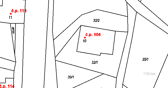 Lezník 104, Polička na parcele st. 10 v KÚ Lezník, Katastrální mapa