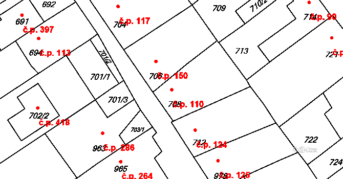 Doloplazy 110 na parcele st. 708 v KÚ Doloplazy u Olomouce, Katastrální mapa