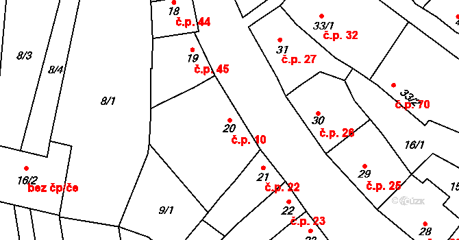 Tážaly 10, Kožušany-Tážaly na parcele st. 20 v KÚ Tážaly, Katastrální mapa