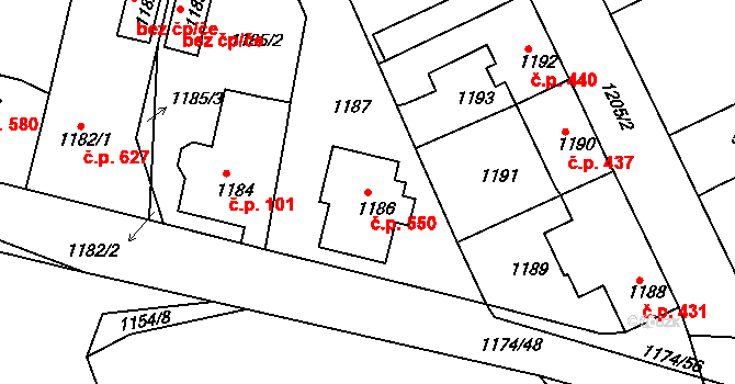 Hořovice 550 na parcele st. 1186 v KÚ Hořovice, Katastrální mapa