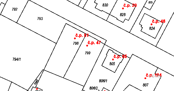 Mimoň V 47, Mimoň na parcele st. 799 v KÚ Mimoň, Katastrální mapa