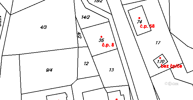 Bradlecká Lhota 8 na parcele st. 35 v KÚ Bradlecká Lhota, Katastrální mapa