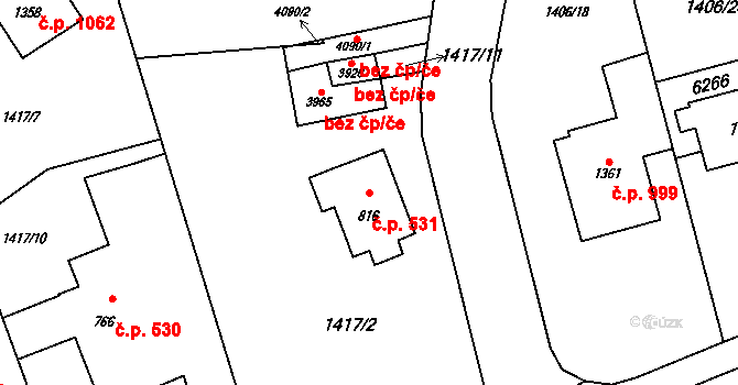 Rožnov pod Radhoštěm 531 na parcele st. 816 v KÚ Rožnov pod Radhoštěm, Katastrální mapa