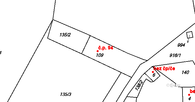 Drahenice 94 na parcele st. 109 v KÚ Drahenice, Katastrální mapa
