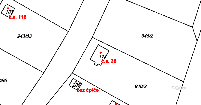 Bežerovice 36, Sudoměřice u Bechyně na parcele st. 113 v KÚ Bežerovice, Katastrální mapa